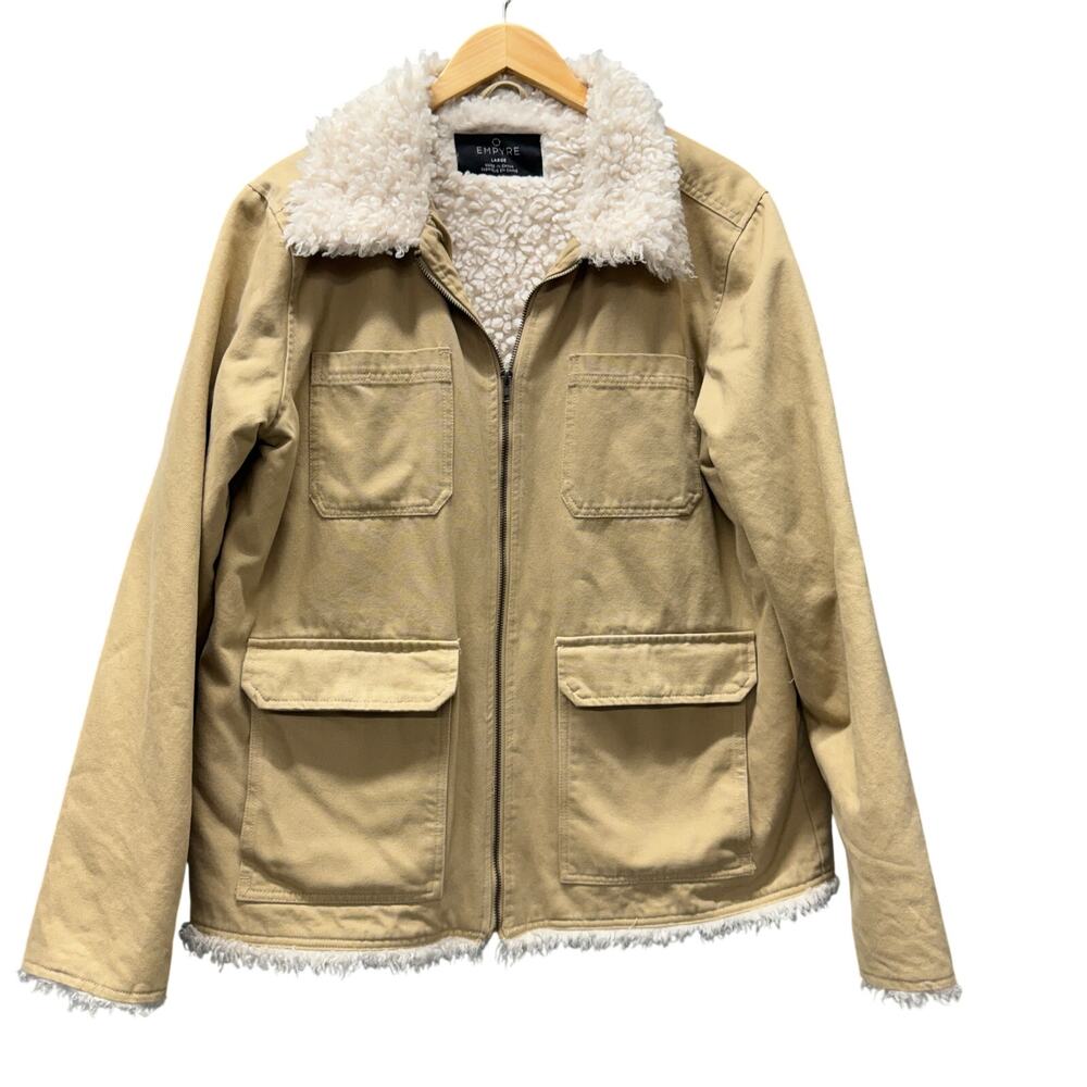Empyre‎ Field Jacket Sherpa Lined Utility Tan Cotton Full Zip Mens Large